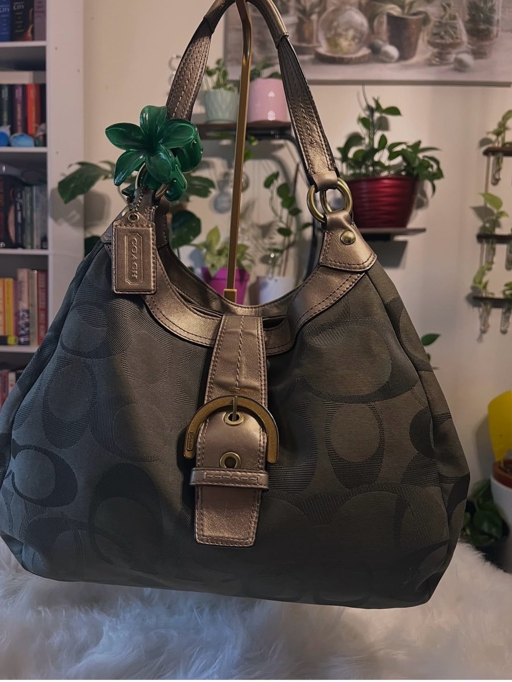 Coach Brown and Olive Signature Hobo Bag